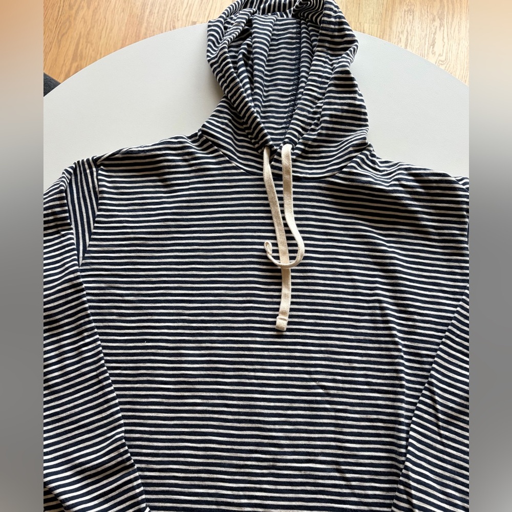 Everlane Navy and White Striped Hoodie